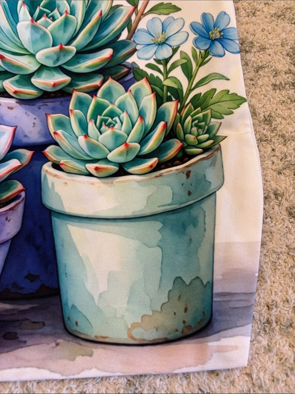 Pastel Potted Succulents Cactus Poly Tote Bag NWT 14x15.25”